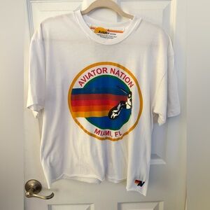 Aviator Nation White Graphic T-Shirt L
